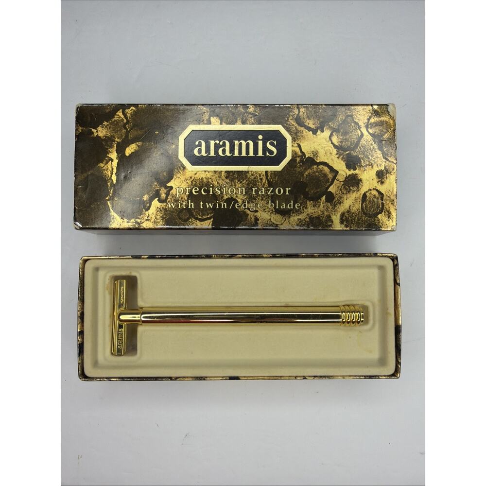 Aramis Vintage Brass Precision Razor With Original Box Gold Tone Retro Gift